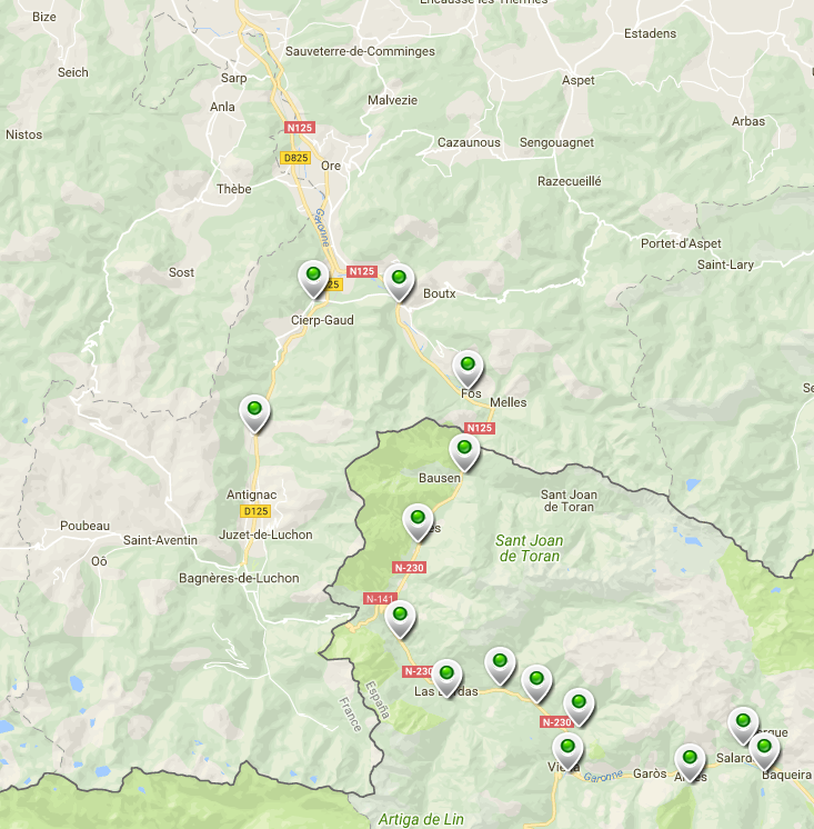 Carte des balises de surveillance sur la Garonne et la Pique 